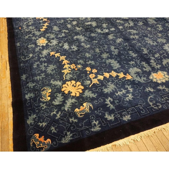 1920s Navy Background Traditional Damask Antique Chinese Peking Room Size Rug For Sale - Image 4 of 9