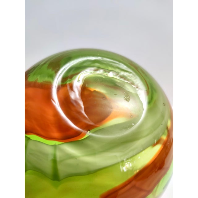 Vintage Italian Green and Orange Murano Glass Vase from Fratelli Toso, 1980s For Sale - Image 12 of 13