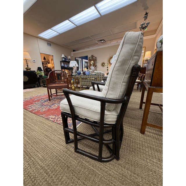 Set of 4 Vintage Ebony Lacquered Rattan Chairs With New Performance Fabric Upholstery For Sale - Image 12 of 12