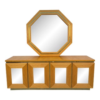 Vintage Bohemian Bamboo and Brass Dresser and Mirror Set For Sale