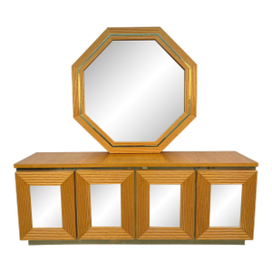 Vintage Bohemian Bamboo and Brass Dresser and Mirror Set
