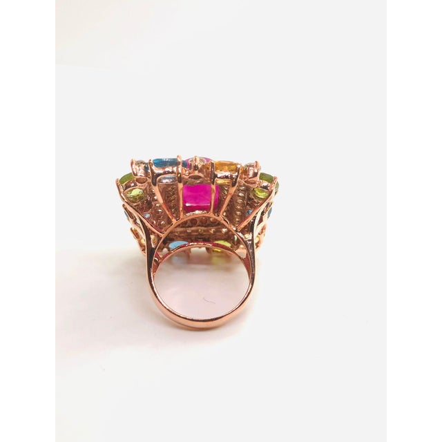 Bochic “Capri” Vintage Diamond, Ruby, Peridot & Citrine Ring - 18K Gold & Silver For Sale - Image 12 of 16