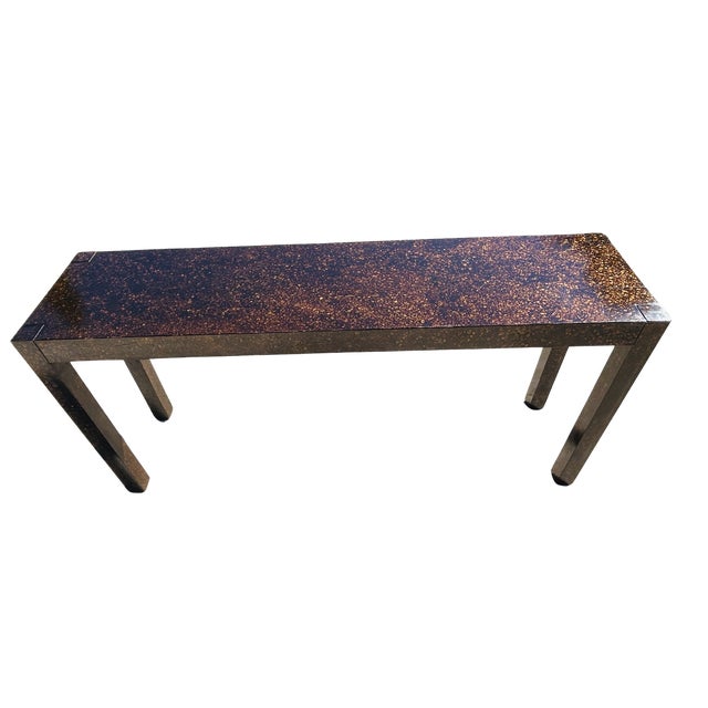 Drexel Mid 20th Century Drexel Parsons Console Table | Faux Tortoise Drip Glaze | Milo Baughman Style For Sale - Image 4 of 12