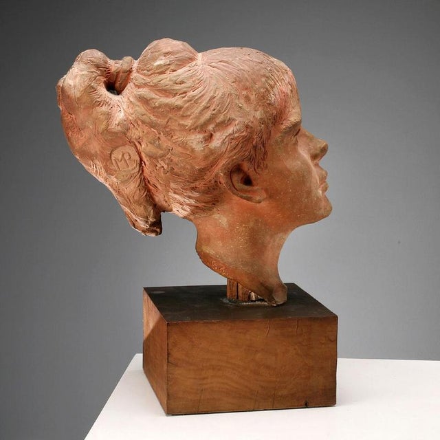 Ceramic Terracotta Head of Girl by Mario Bertozzi For Sale - Image 7 of 13