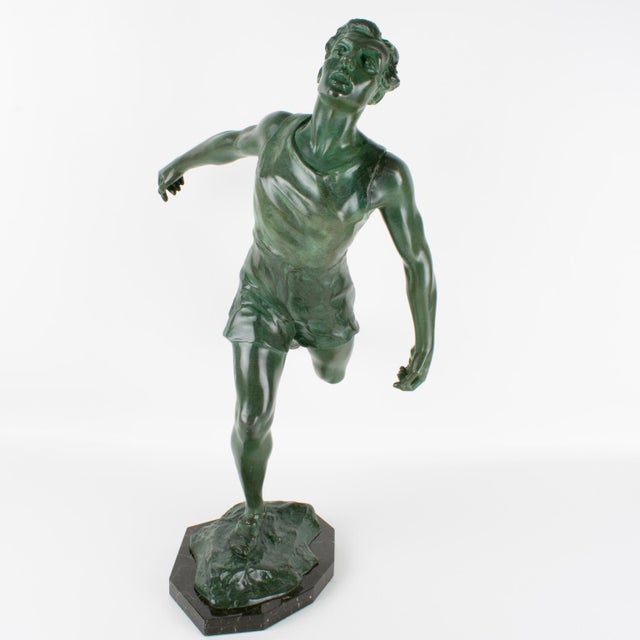 Metal Charles Lemoyne Art Deco Bronze The Finish Runner Sports Sculpture, circa 1920 For Sale - Image 7 of 15