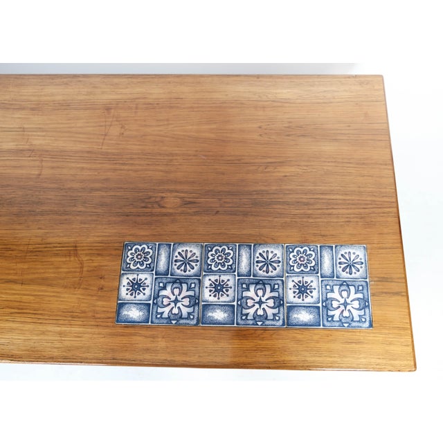 CFC Silkeborg Rosewood Coffee Table with Blue Tiles by Johannes Andersen for CFC Silkeborg, 1960s For Sale - Image 4 of 17