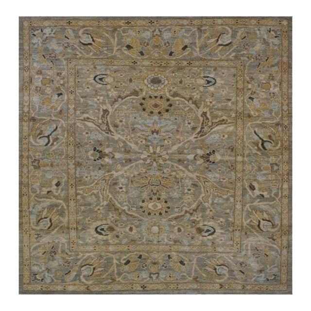 Turkish Sultanabad Masters Wool Square 8 x 8 Grey, Light Blue & Tan Handmade Area Rug #1142978 For Sale