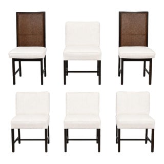 Vintage Ebonized White Dining Chairs - Set of 6 For Sale