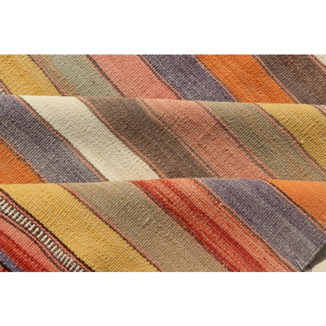 Textile Vintage Striped Turkish Kilim in Multi Colors 6' 6 X 10' 7 For Sale - Image 7 of 11