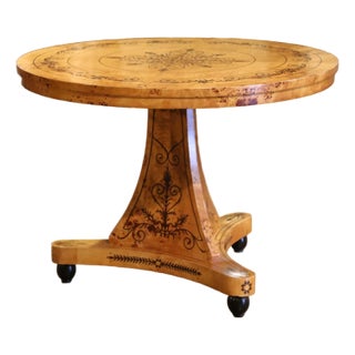 Early 20th C. French Charles X Style Burlwood Marquetry Gueridon Pedestal Table For Sale