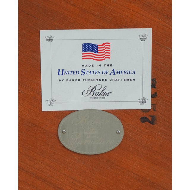 Baker Carved Round Walnut Marble/Granite Top Lamp Table For Sale - Image 14 of 14