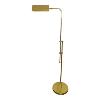 VIntage 1970's Brass Adjustable Pharmacy Floor Lamp With Tent Shade For Sale