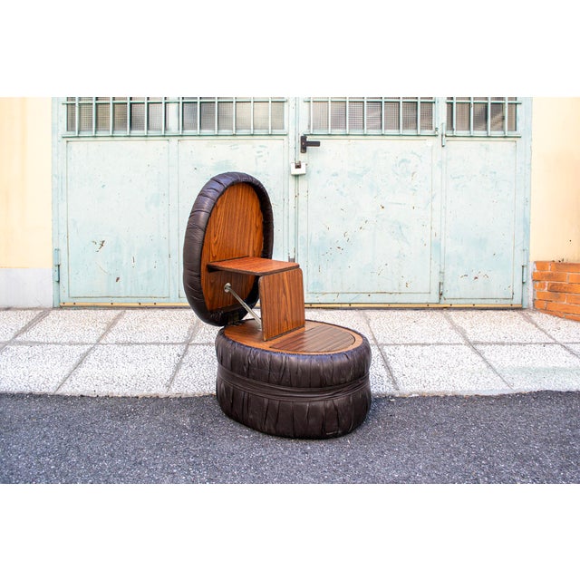 Mid-Century Modern Vinyl and Wood Pouf with Ladder and Compartment, Italy, 1960s For Sale - Image 3 of 8