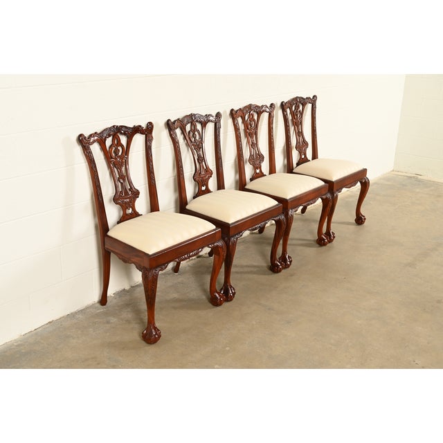 Baker Furniture Company Baker Furniture Style Chippendale Carved Mahogany Dining Chairs, Set of Four For Sale - Image 4 of 14
