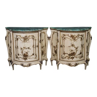 Faux Malachite Paint Decorated Venetian Nightstands Circa 1920 - A Pair For Sale