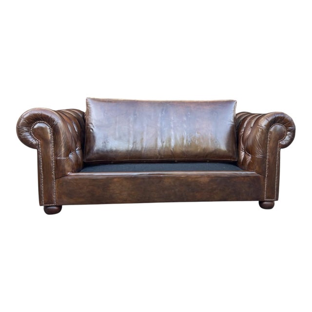 Vintage Chesterfield Leather Sofa With Tufted Back and Rolled Arms – Warm Brown Patina For Sale - Image 11 of 15