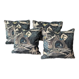 Neo Toile Chinoiserie Nouveau Asian Pillow Covers- Set of 4 For Sale