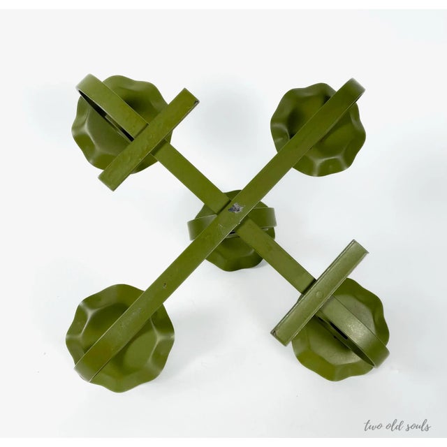 Vintage Avocado Green Metal Candelabra For Sale - Image 4 of 8