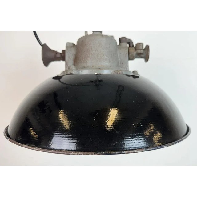 Industrial Black Enamel and Cast Iron Cage Pendant Light from Elektrosvit, 1960s For Sale - Image 4 of 15