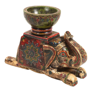 Hand Painted Elephant Candle Holder| Indian Boho Tabletop Statue & Candle Stand | Unique Eclectic Royal Trinket Dish Gift | Statuette Bowl