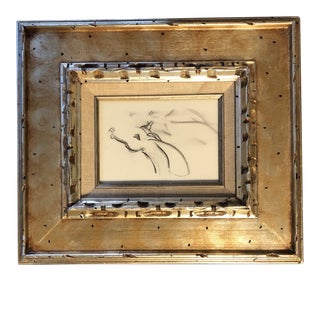 Original Vintage Deco Charcoal Study Drawing Horse Vintage Frame 1940's For Sale