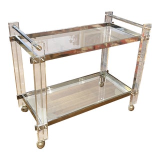 1970s Mid-Century Modern Lucite & Chrome Bar Cart For Sale
