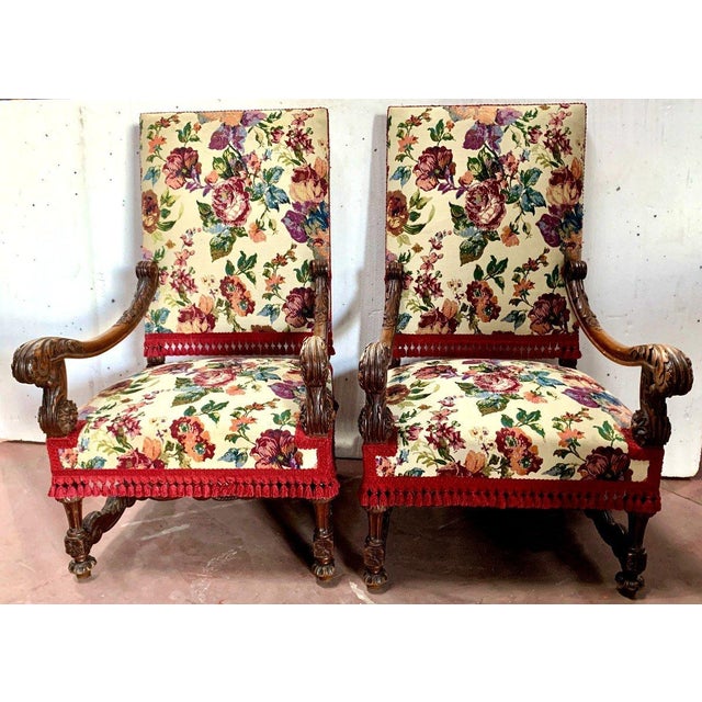 Renaissance Style Armchairs in Walnut, Set of 2 For Sale - Image 5 of 17