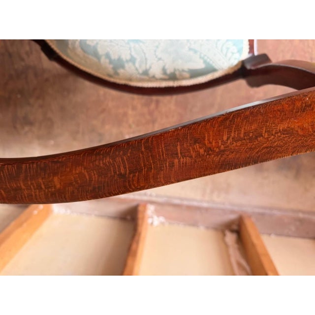 Antique Art Nouveau Marquetry Mixed Wood Oak Open Armchair For Sale - Image 9 of 17