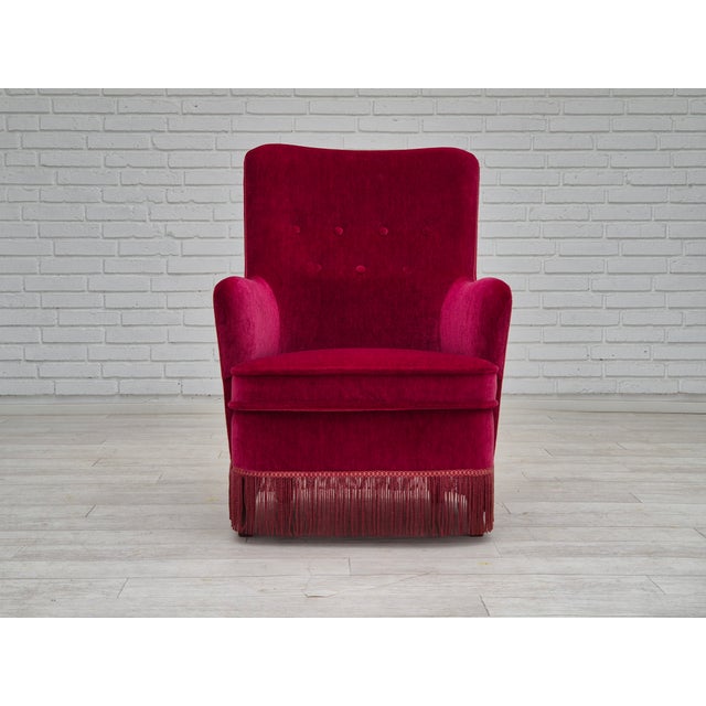 1970s, Danish easy chair in original very good condition: no smells, no stains, stable construction. Original dark red...