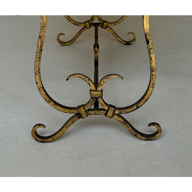 Vintage Mid Century Spanish Gilt Iron Bench With Ornate Base For Sale - Image 9 of 12