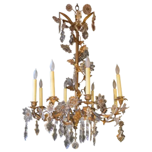 Floral Detail Brass and Crystal Chandelier