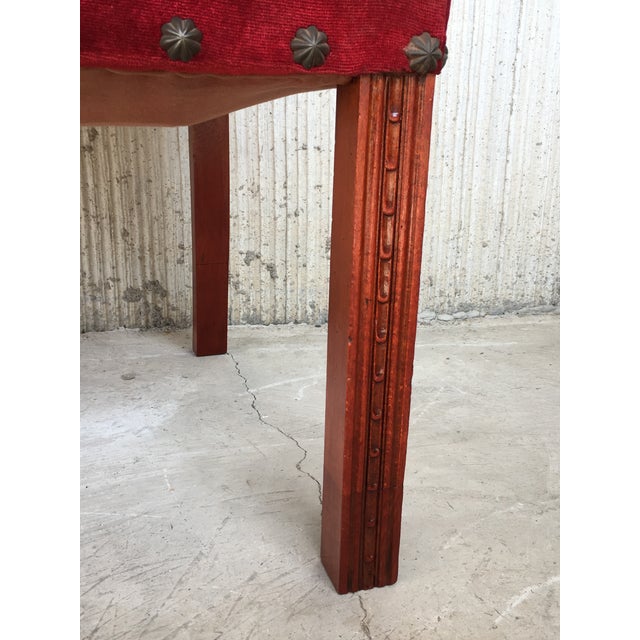 19th Century Spanish Revival High Back Armchair With Red Velvet Upholstery For Sale - Image 11 of 13
