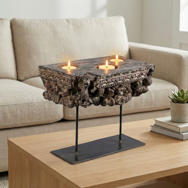 Dimensions: 17" W X 8" D X 11" H This Antique Rustic Wooden Column Base Repurposed Ranch Style Candle Holder is a...