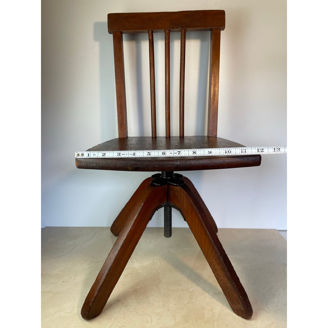 Early 20th Century Rustic Industrial Swivel Child's Chair, Hardwood & Cast Iron School Chair For Sale - Image 9 of 10