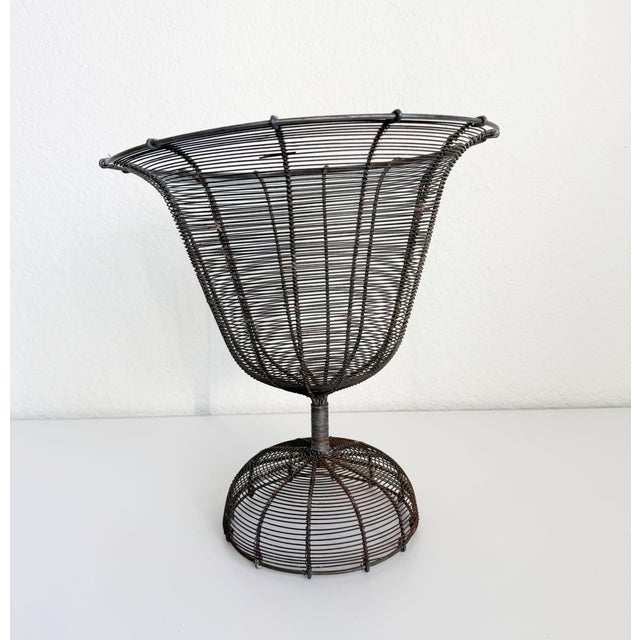 Metal Antique French Wire Pedestal Urn Planter, Early 20th C For Sale - Image 7 of 10
