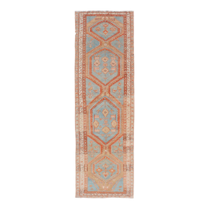 Hand-Knotted Antique Persian Karajeh Runner With Sub-Geometric Tribal Medallions 3'2 X 10'8