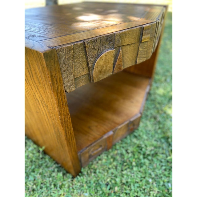 Wood Brutalist Pueblo Hexagon Side Table For Sale - Image 7 of 13
