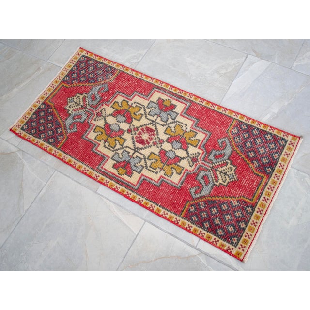 Hand Knotted Low Pile Turkish Small Rug Entry Decor, Bath Mat - 19'' X 38'' For Sale - Image 10 of 14