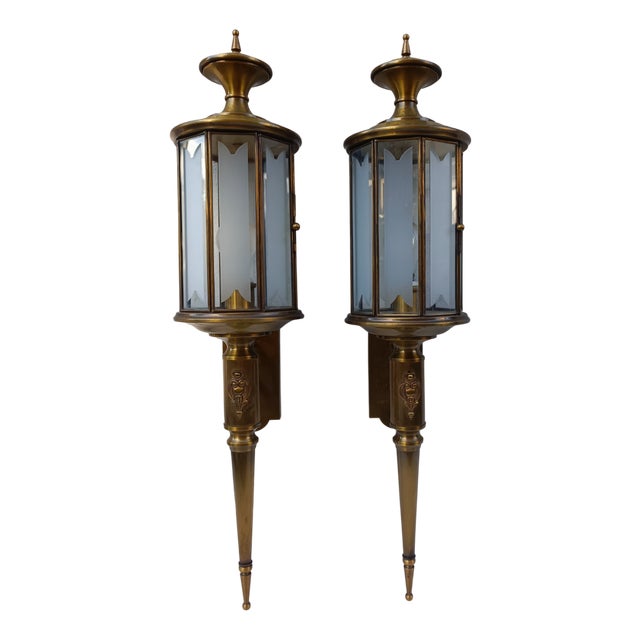 Gilt Bronze and Glass Wall Lamps, 1960s, Set of 2 For Sale