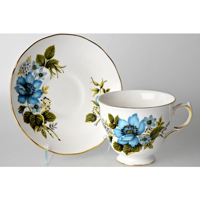 Mid-Century Modern Mid-Century Blue Rose Cups & Saucers, Set of 6 For Sale - Image 3 of 9
