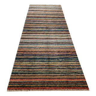 Hand-Knotted Afghan Ethnic Runner Rug with Multicolor Stripes, 2010s For Sale