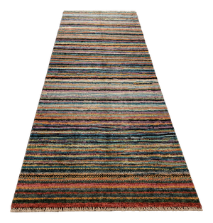 Hand-Knotted Afghan Ethnic Runner Rug with Multicolor Stripes, 2010s