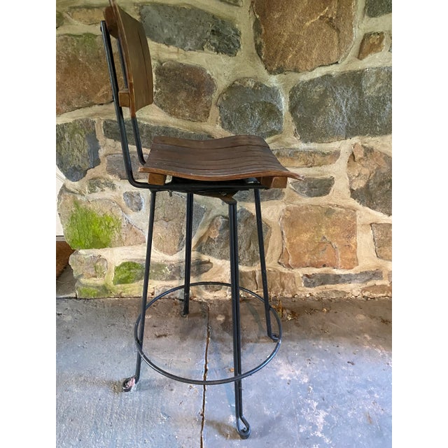 Mid Century Modern Arthur Umanoff Counter Bar Stool Slat Back Bent Wood Swivel Industrial Chair 1963 For Sale - Image 12 of 12