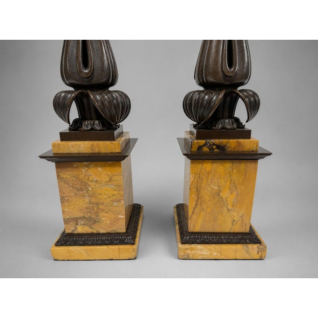 Mid 19th Century Mid 19th Century Grand Tour–Style Neoclassical Bronze and Siena Marble Lamps - a Pair For Sale - Image 5 of 10