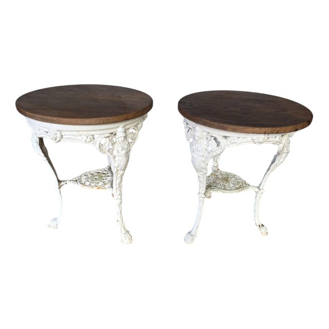 Victorian Britannia Pub Tables in Cast Iron with Oak Tops, Set of 2 For Sale