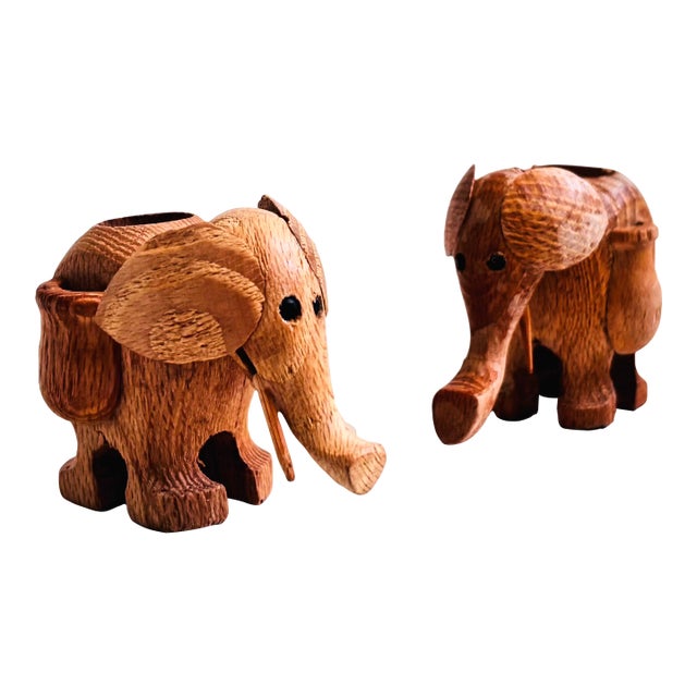 Wood Elephant Toothpick Holders - Set of 2 For Sale