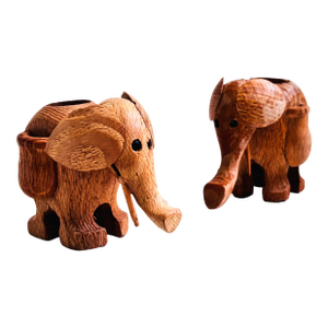 Wood Elephant Toothpick Holders - Set of 2