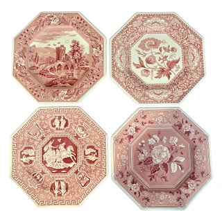 Spode Sutherland Cranberry Octagonal Luncheon Plates From the Archive Collection by Spode - Set of Four For Sale
