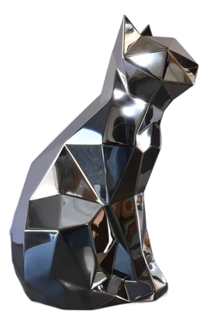 Geometric Cat Sculpture in Polished Stainless Steel, 11"x6.5"x15"