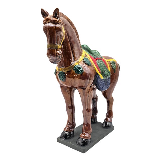 Late 20th Century Tang Style Sancai Glaze Ceramic War Horse Sculpture, 12.5" For Sale - Image 5 of 15